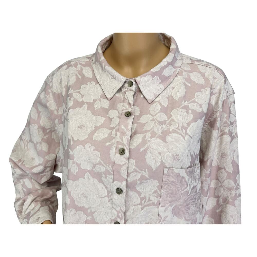J. Jill Textured Pure Cotton Floral Shirt Pink Plus Size 3X - Picture 6 of 9
